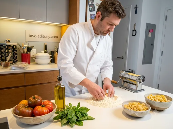 Tony preparing fresh pasta in the kitchen